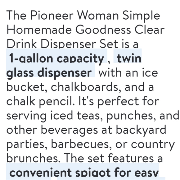 🎁 New Pioneer Woman Homemade Goodness Clear Drink Dispenser Set - Picture 2 of 7